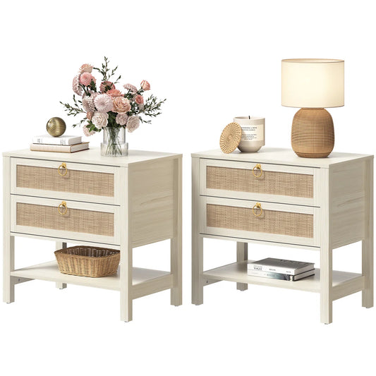 Pomodoro Rattan Nightstand With 2-Drawer And 1 Open Shelf (Set of 2)