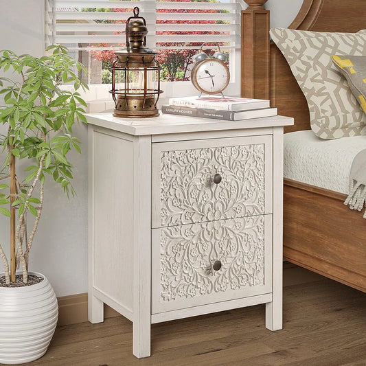Levera Farmhouse Fully-Assembled 2-Drawer Nightstand